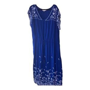 Women Within Blue Dress with White Embroidery Size 26